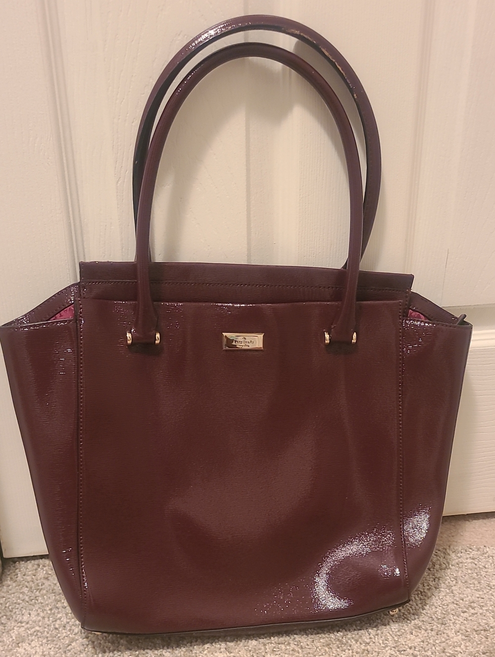 Kate Spade Patent Leather Tote Bag in Burgundy
